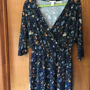 H&M Blue Floral V-Neck Dress